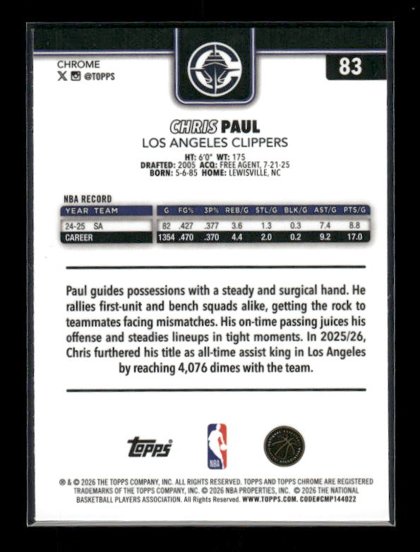 Chris Paul - 2025-26 Topps Chrome Update Basketball - RayWave Refractor