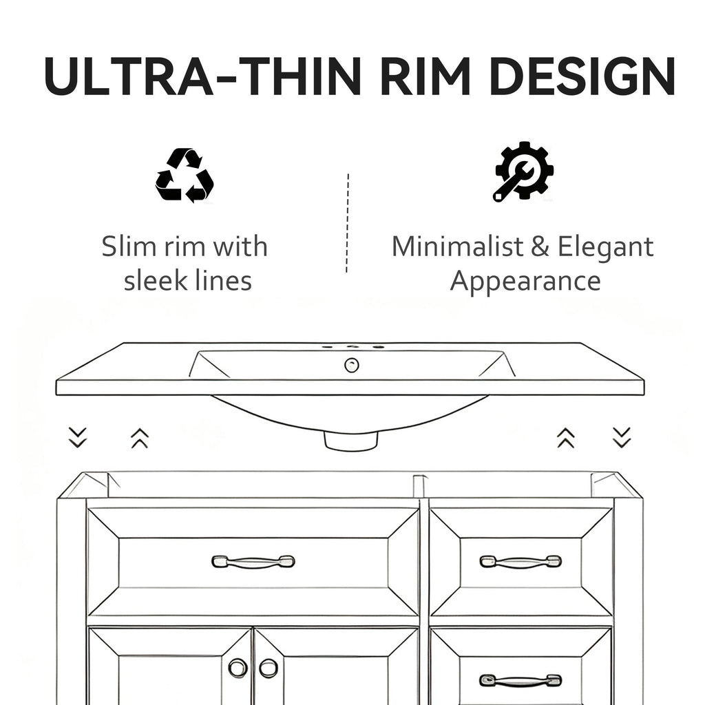 36" Ceramic Basin Sink, Single Faucet Hole