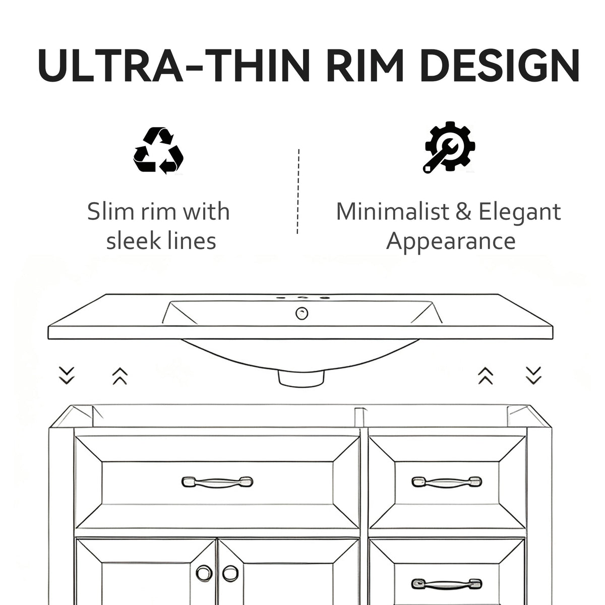 36" Ceramic Basin Sink, Single Faucet Hole