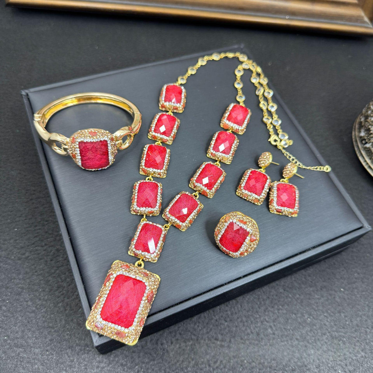 Light Luxury Full-diamond Ring Earring And Necklace Set