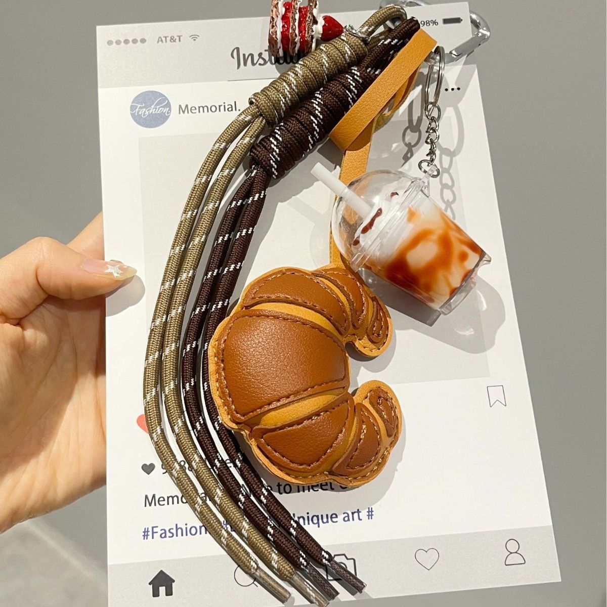Keychain Pendant Leather Ox Horn Bag Key Ring Multicolor Coffee Cup Carabiner