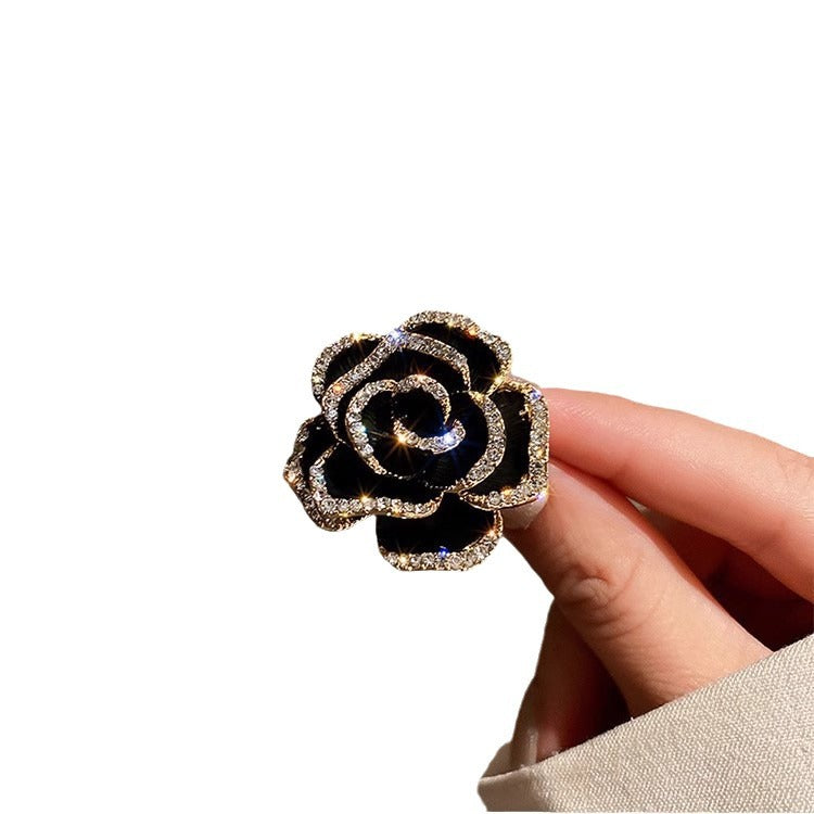 Camellia Flower Brooch High End Rhinestone Corsage Pin