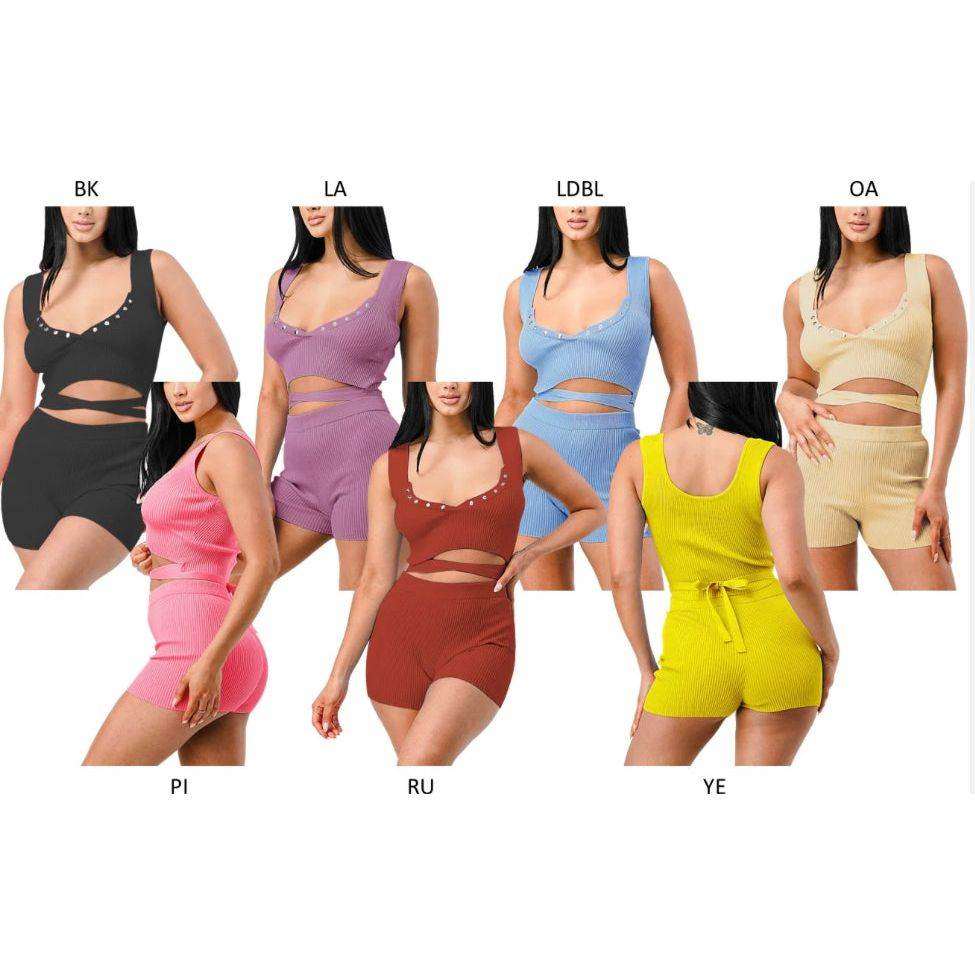 LUXURY KNIT WAIST TIED CROP TOP & SHORT SET