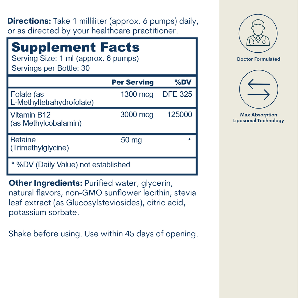 Liposomal B-12 Folate TMG - Liquid Spray (1 FL OZ/ 30 Servings)
