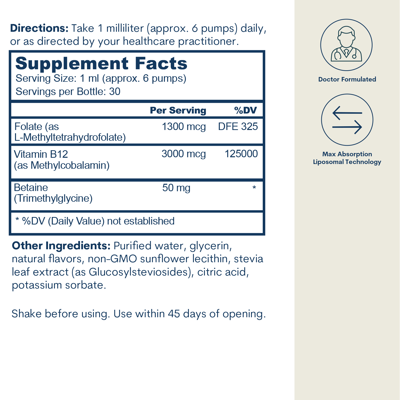 Liposomal B-12 Folate TMG - Liquid Spray (1 FL OZ/ 30 Servings)