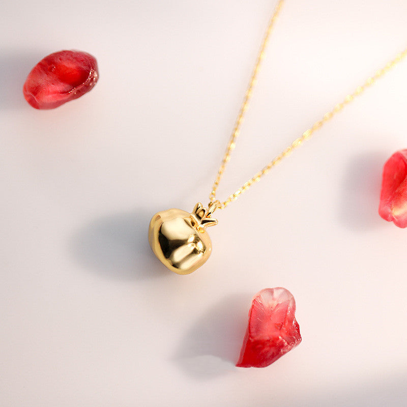 Silver Plated K Gold Pomegranate Necklace Ladies Retro