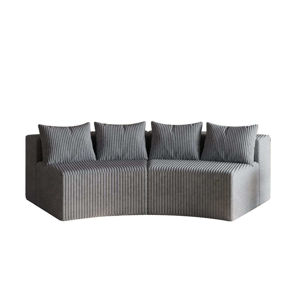 Corduroy Curved Sectional Sofa with Four Pillows