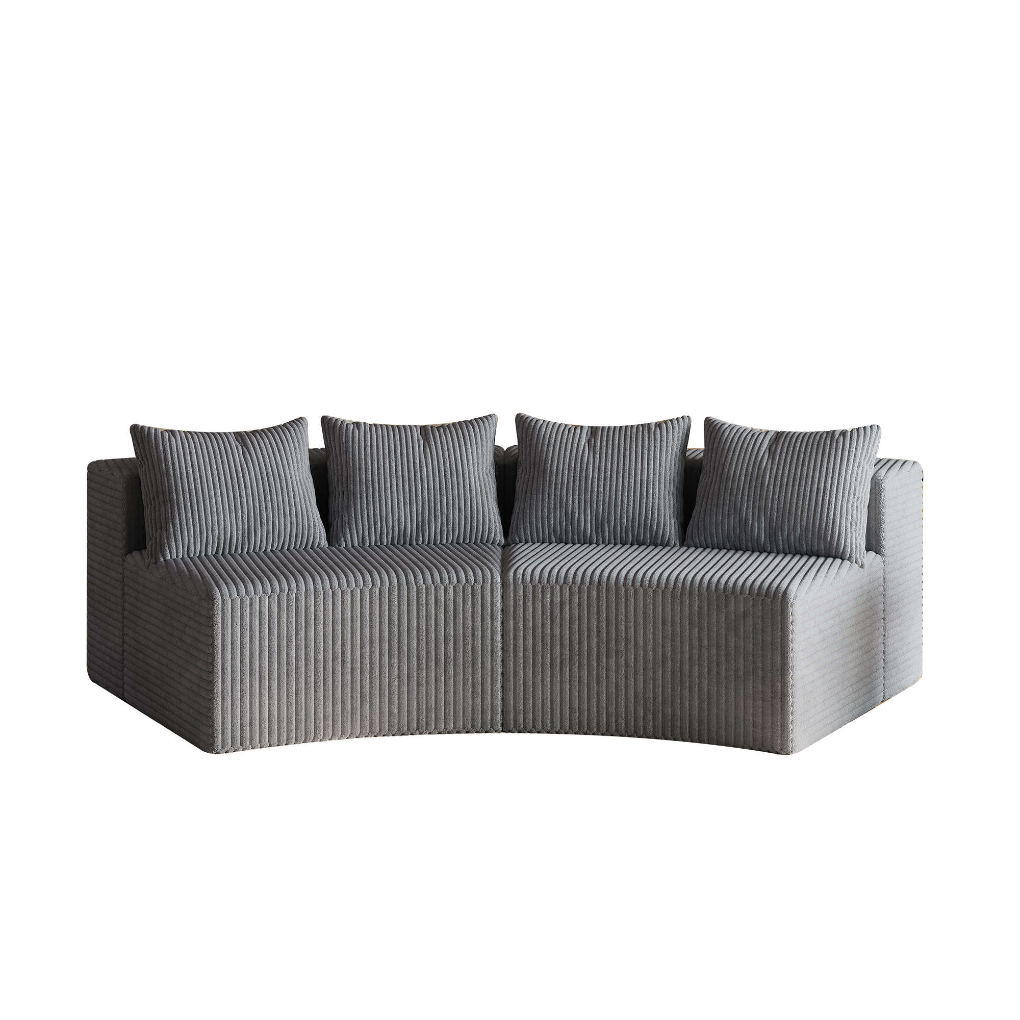Corduroy Curved Sectional Sofa with Four Pillows