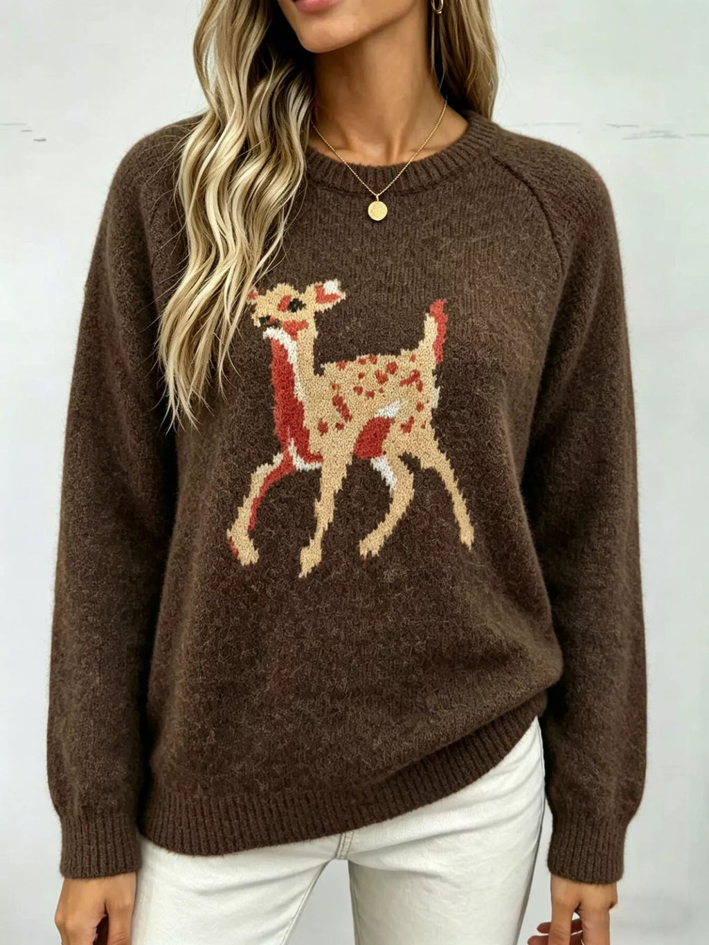 Deer Pattern Raglan Sleeve Sweater