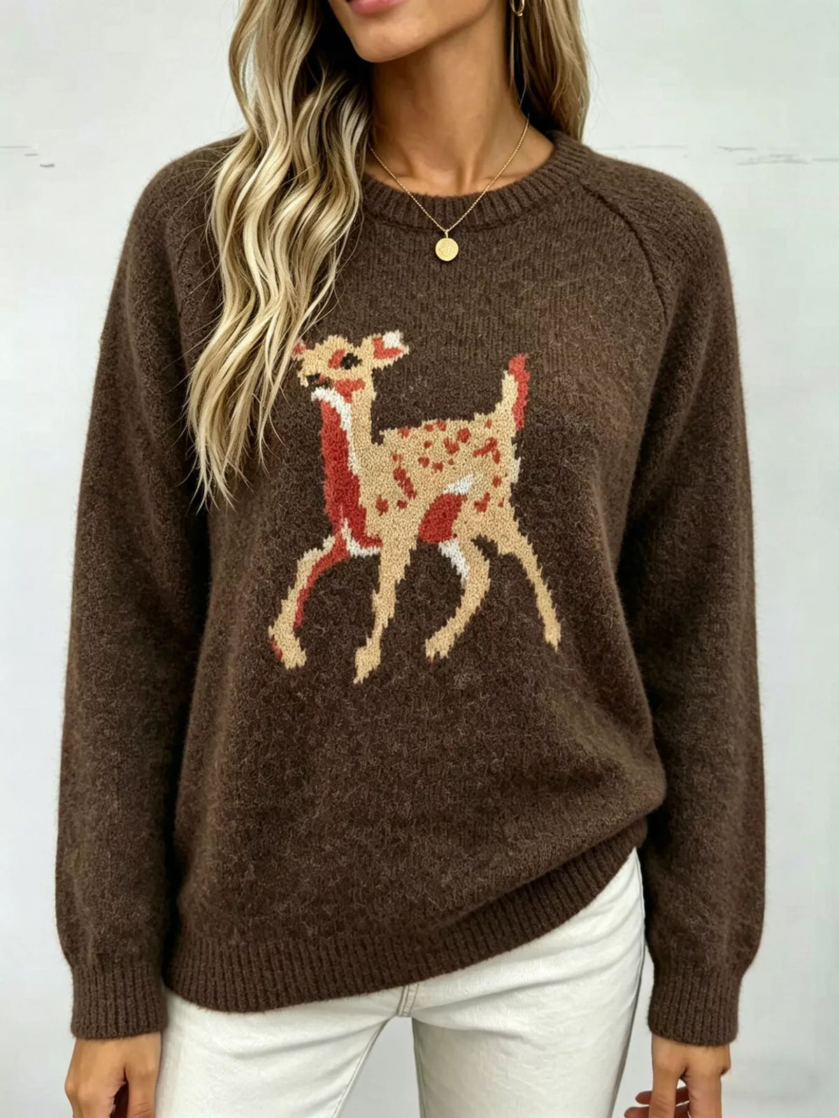 Deer Pattern Raglan Sleeve Sweater