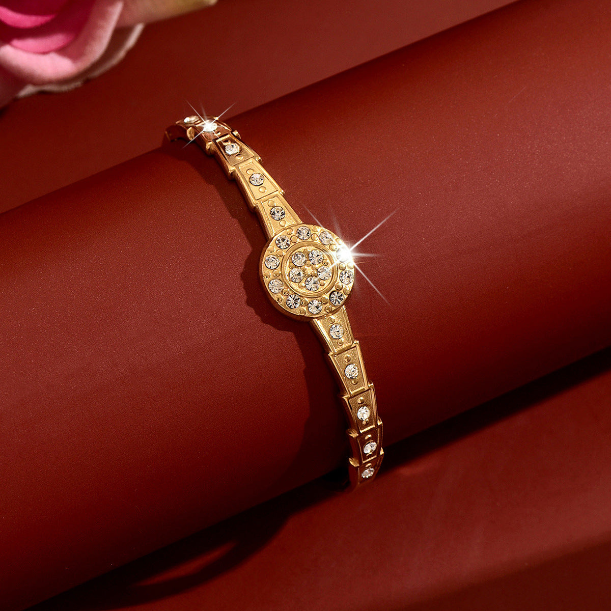 Geometric Zircon Stainless Steel Bangle Snake Bone Buckle Women Wrist Jewelry For Daily Dating Banquet Party Occasions
