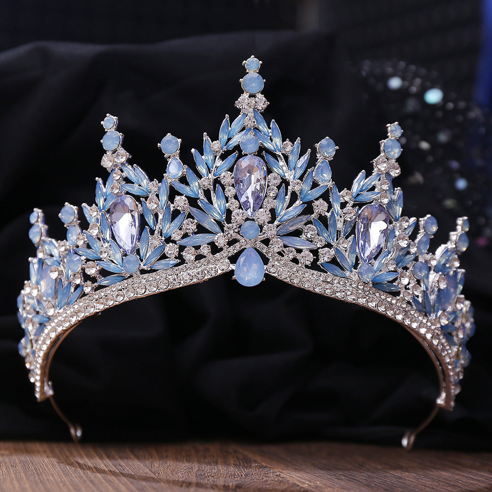 Wedding Birthday Headdress Crown Alloy Inlaid Protein Green Bright Crystal Bride