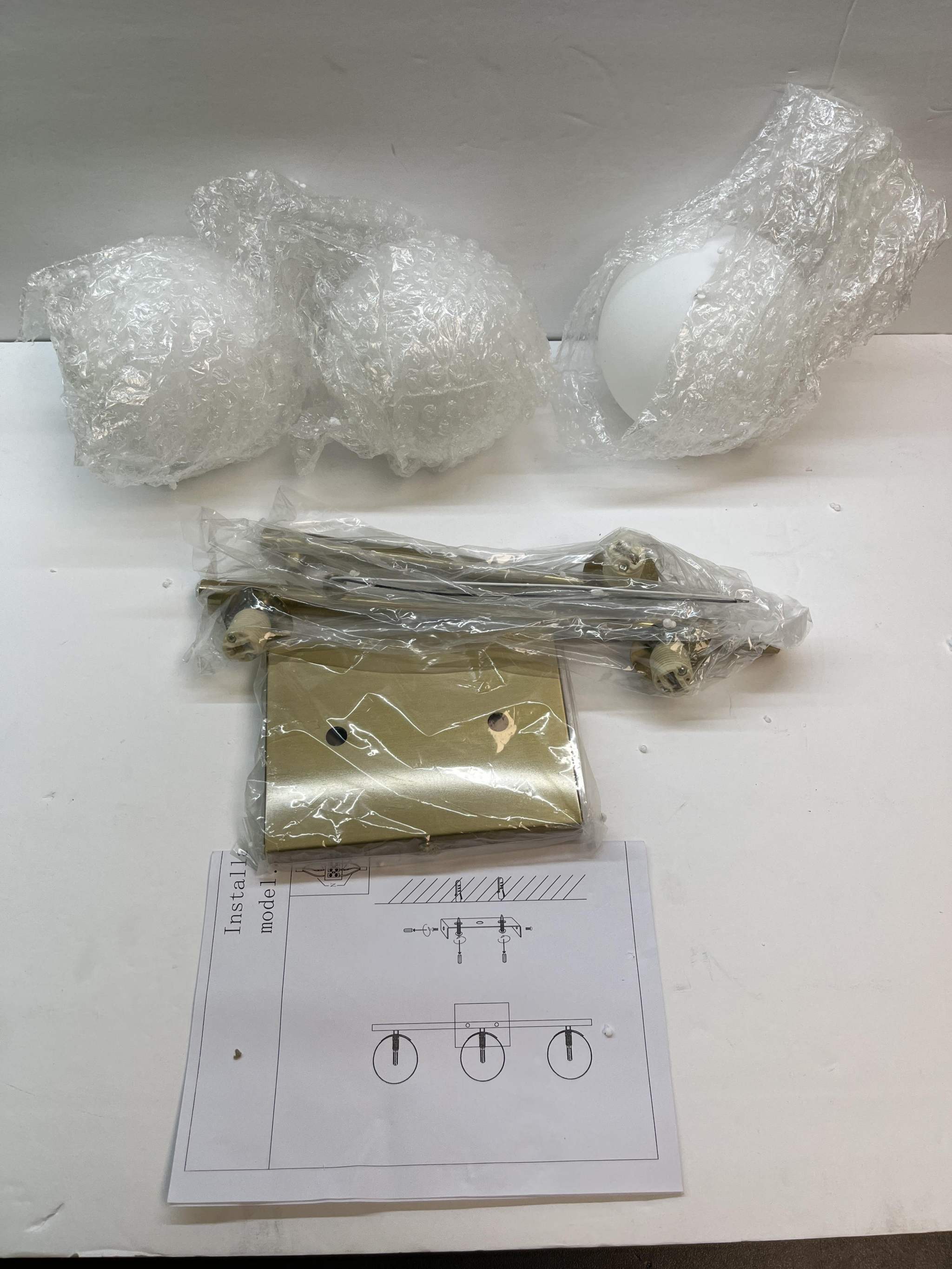 Gold Bathroom Vanity Light Fixtures,3 Lights Brass Milk White Globe
