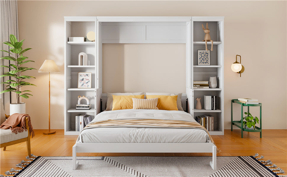 Queen Size Murphy Bed with Desk and Bookshelf
