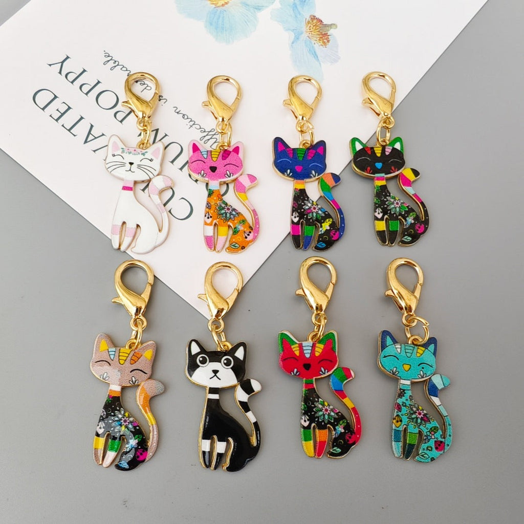 Halloween Alloy-printed Kitten Pendant Keychain