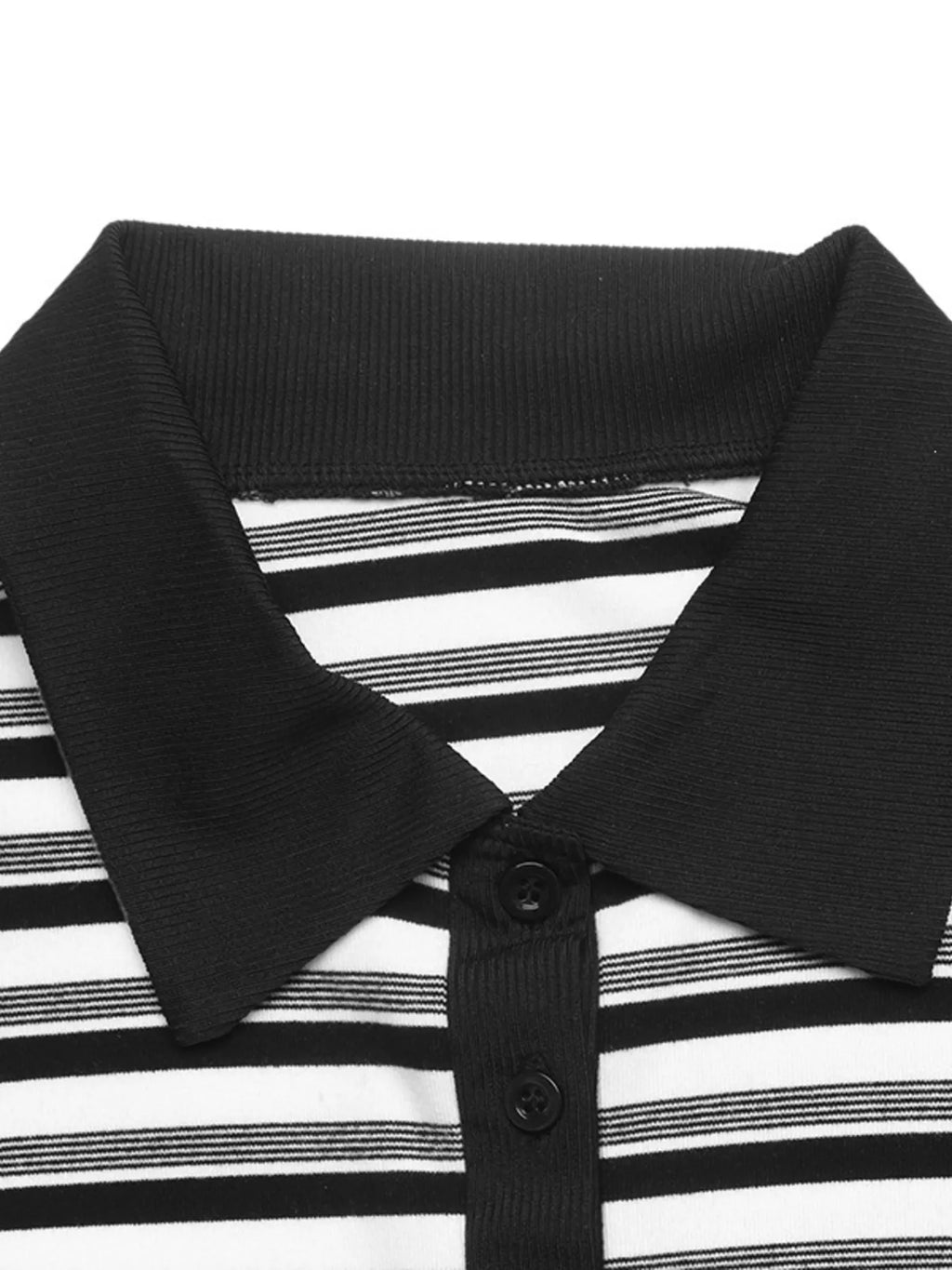 Striped Polo Collar Midi Dress – Black