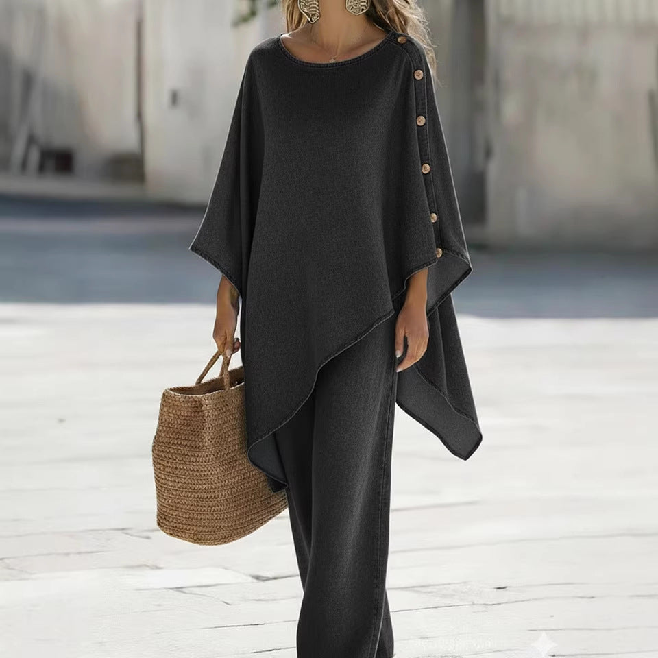Womens Casual Solid-Color Loose Top And Pants Set