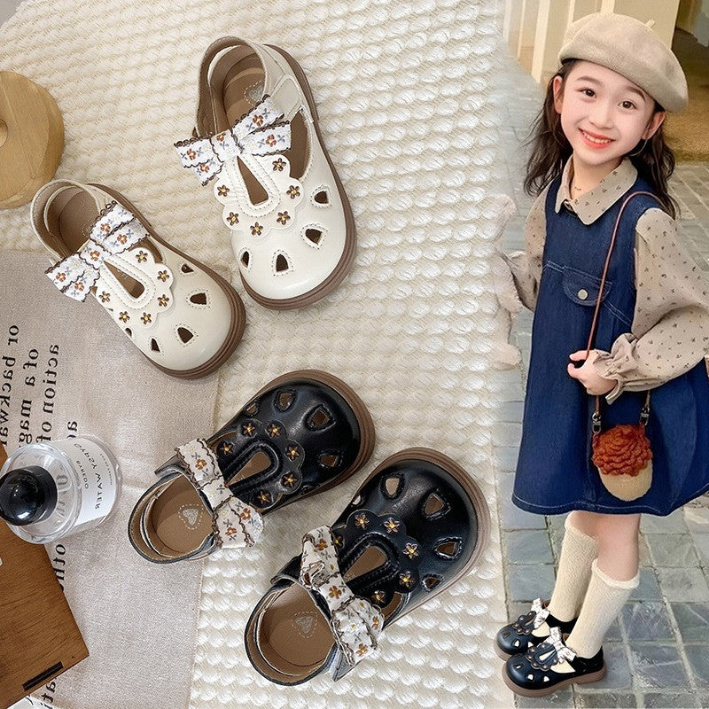 Girls' Closed-Toe Sandals, Embroidered Kids Fashion Bow Princess Shoes, Summer Style, Lightweight Toddler & Little Kids First Walkers Shoes