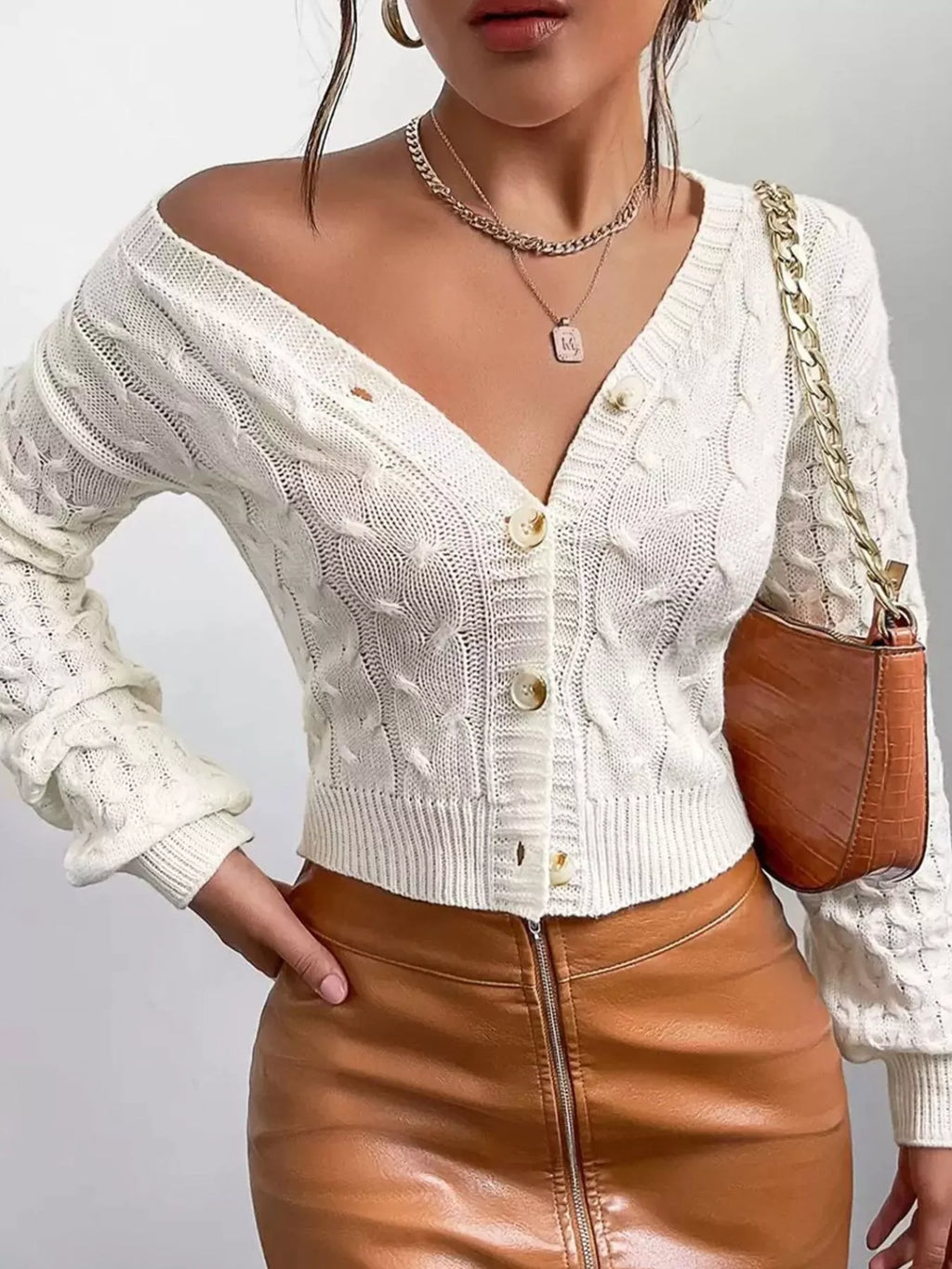 Cable Knit Button-Down Cardigan