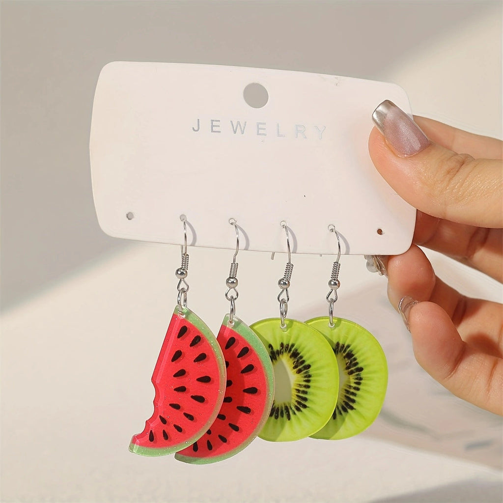 Womens Watermelon Kiwi Earrings