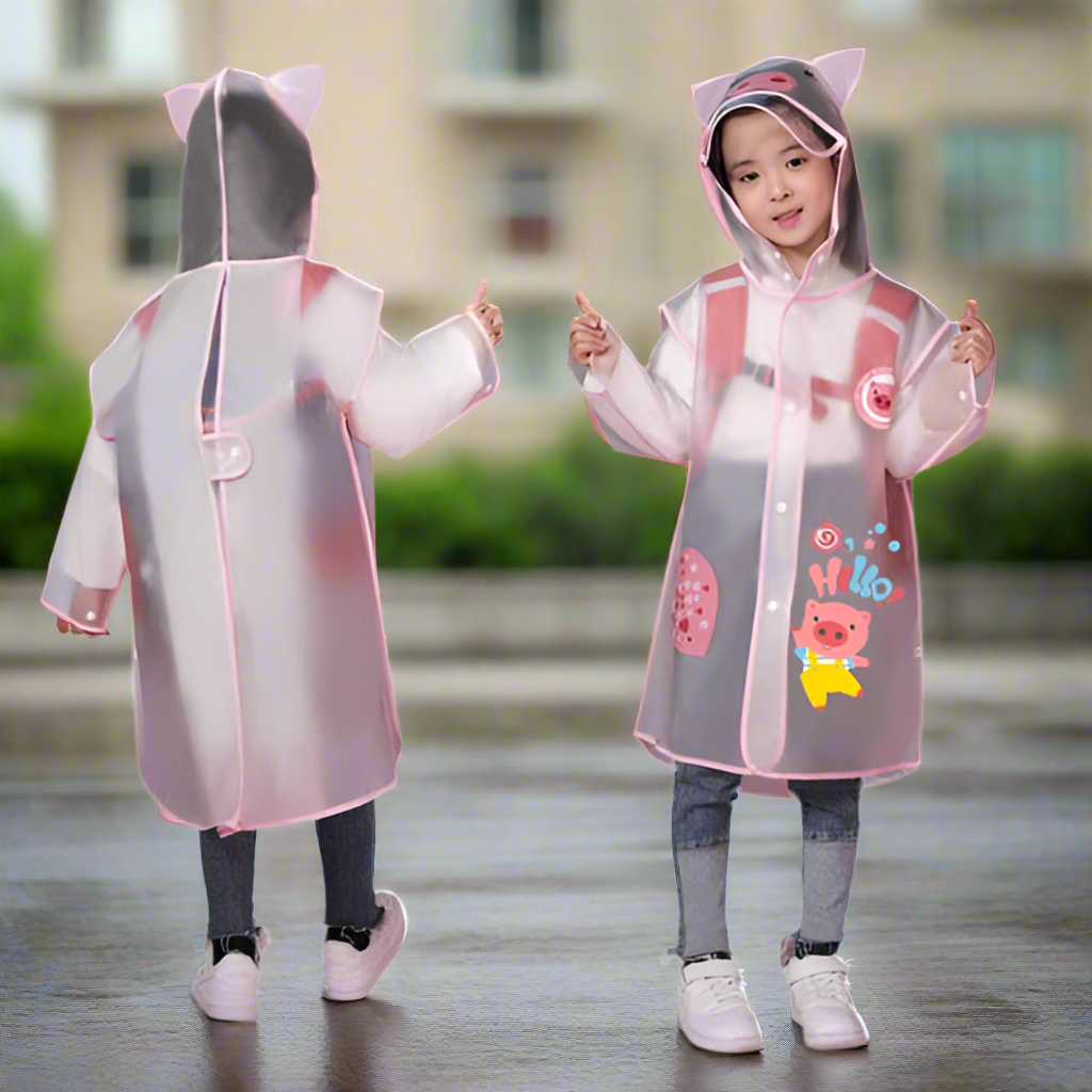 Ozznek Kids Clear Waterproof Raincoat – Transparent Backpack-Friendly Rain Jacket with Hood & Visor