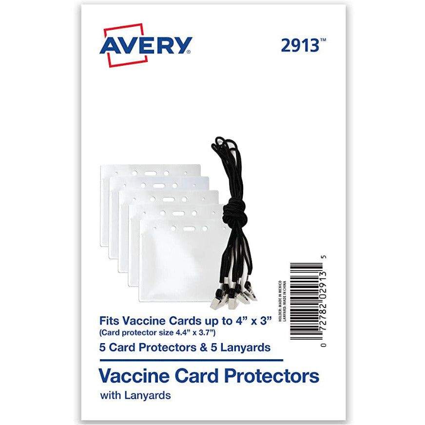 Avery CDC Vaccine Card Holders and Lanyards, 4" x 3", Landscape, 5 Prepunched ID Card Holders and Lanyards (02913)e