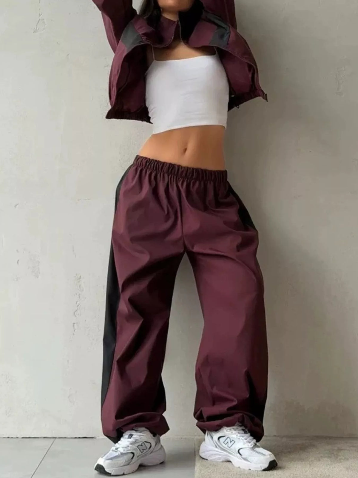Color Block Zip Up Outerwear and Pants Set