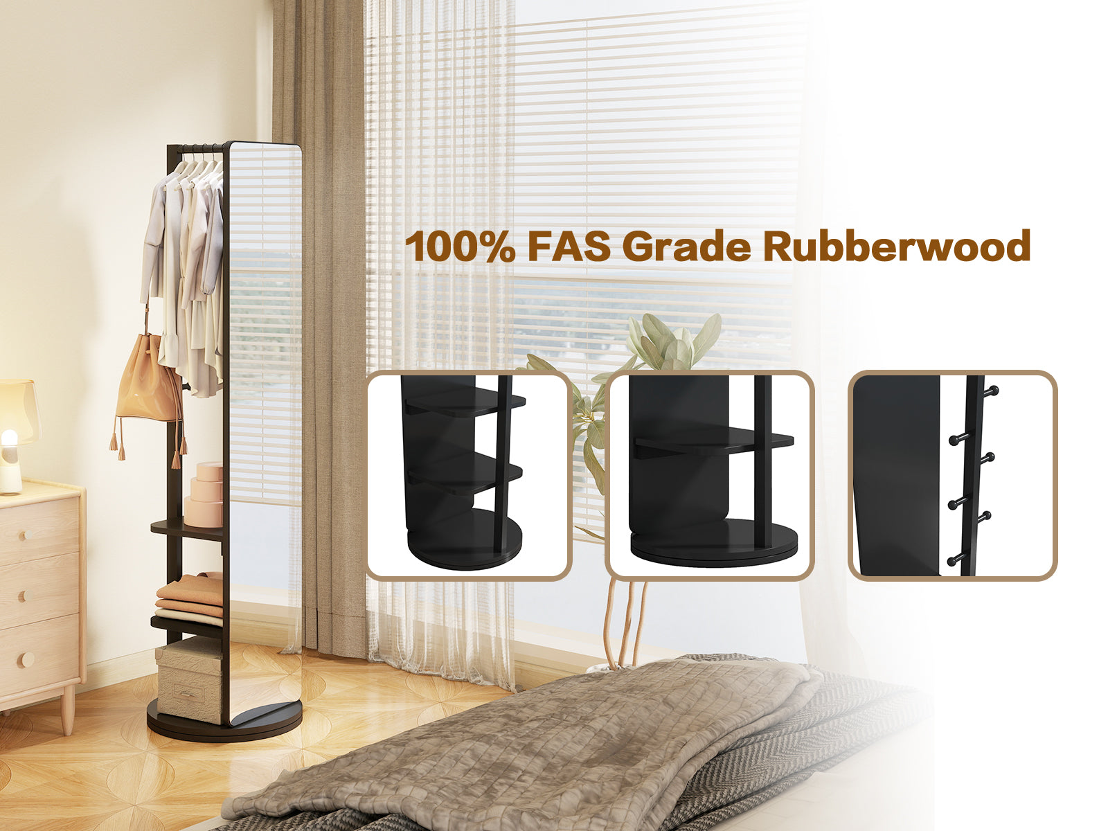 Multifunctional Full Length Mirror with Hook Storage Rack