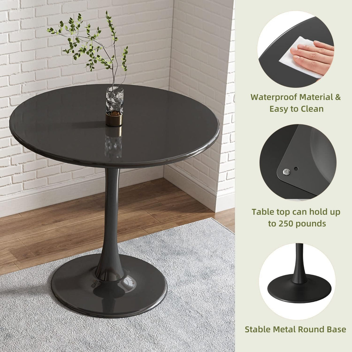 Modern Round Dining Table - Black 31.5''