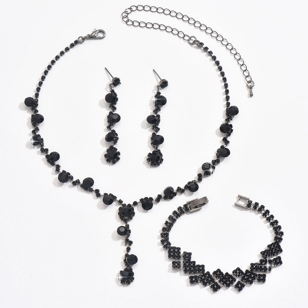 2026 Cross-border Rhinestone Jewelry Necklace Earring Bracelet Three-piece Jewelry Accessories Bridal Wedding Jewelry All-match