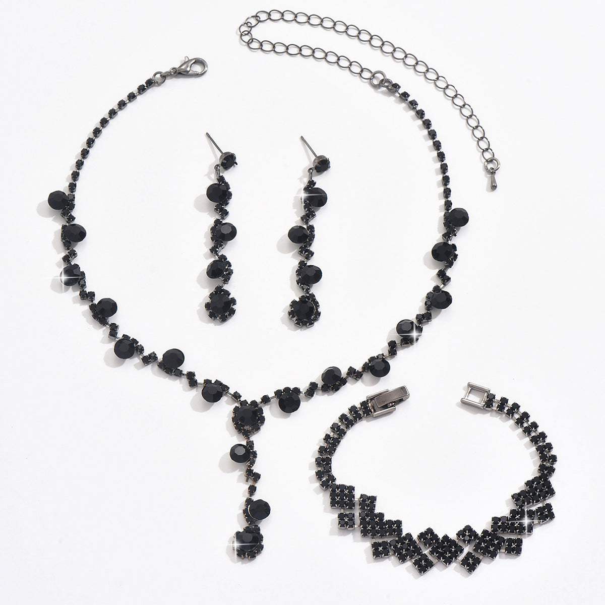 2026 Cross-border Rhinestone Jewelry Necklace Earring Bracelet Three-piece Jewelry Accessories Bridal Wedding Jewelry All-match