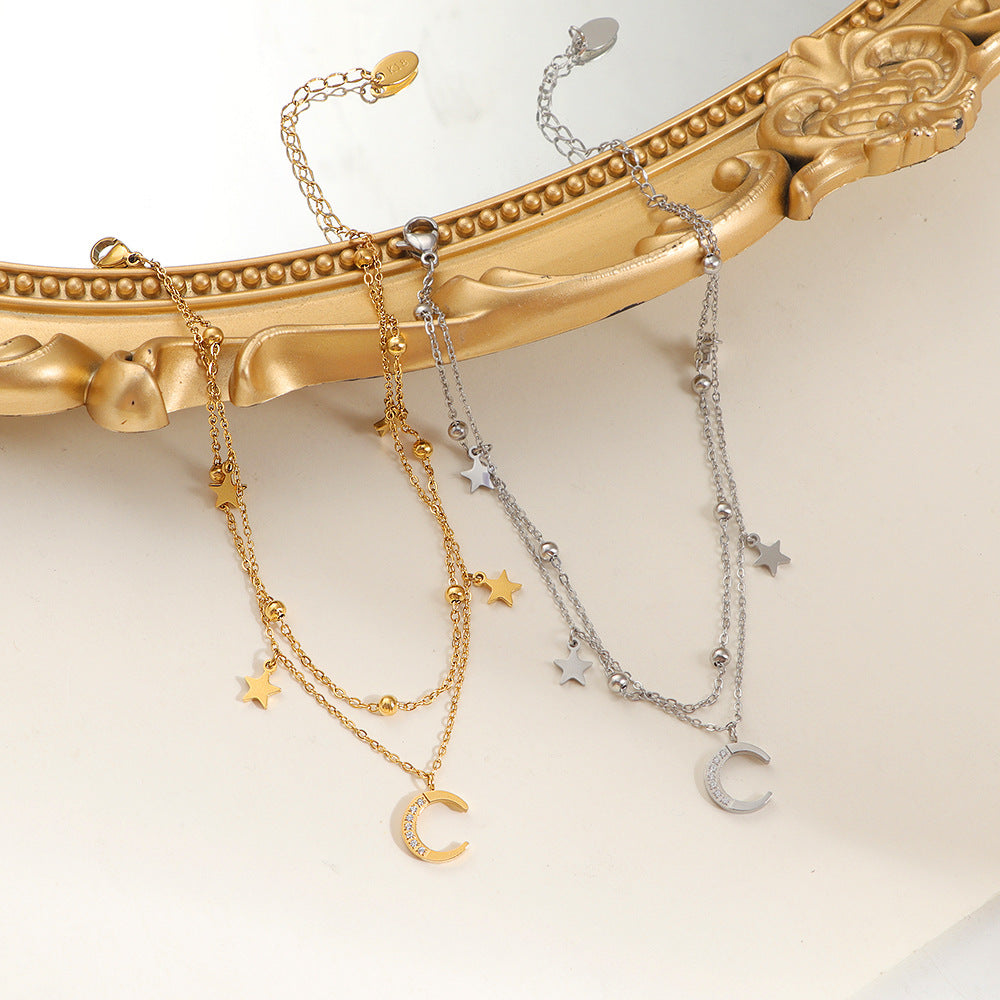 Womens New Summer Double-Layer Star Anklet In Fade-Resistant Titanium Steel