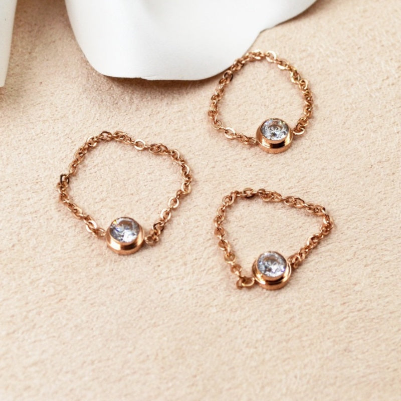 Womens Casual Chain Rhinestone Knuckle Ring