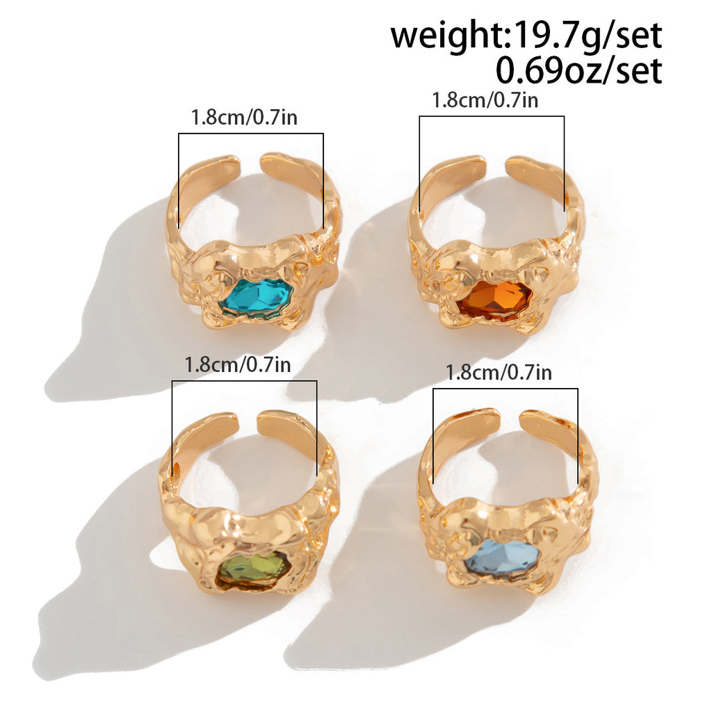 European And American Fashion Cool Pleated Lava Metal Gemstone Ring For Men