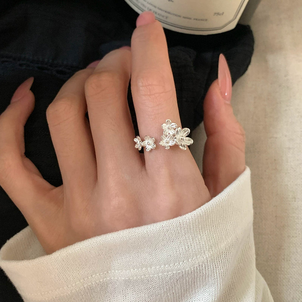 New Arrival 3D Flower Cluster Adjustable Open Ring For Ladies, Mori Style Niche Gentle Versatile Stainless Steel Finger Jewelry
