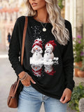 Cross-border European And American Autumn New Christmas Snowman Fun Reflection Printed Loose Casual Top Women's Clothing