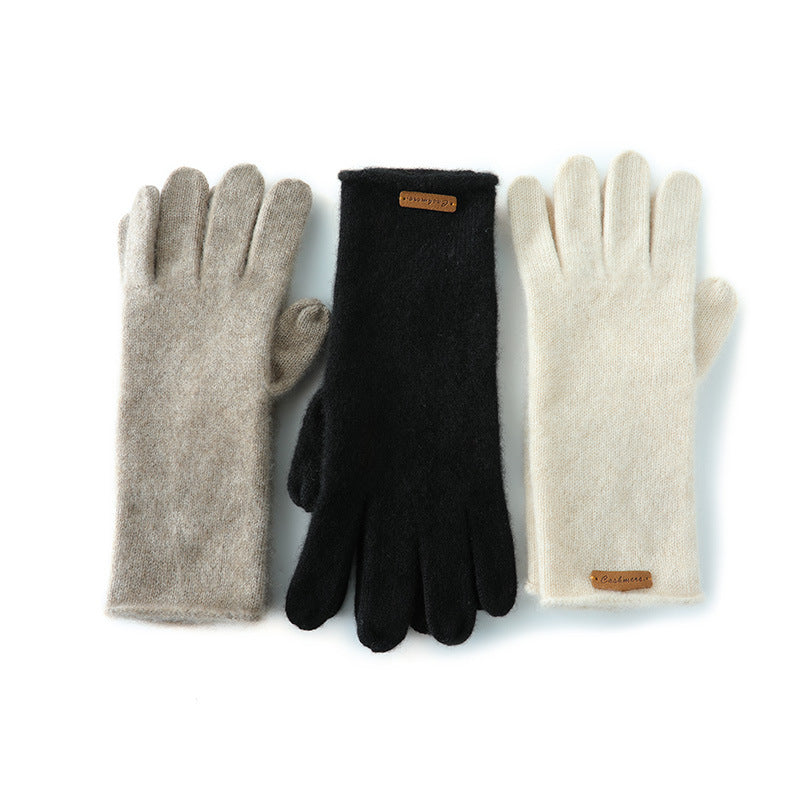 Cashmere Autumn And Winter Unisex Warm Touch Riding Windproof Knitted Five-finger Gloves