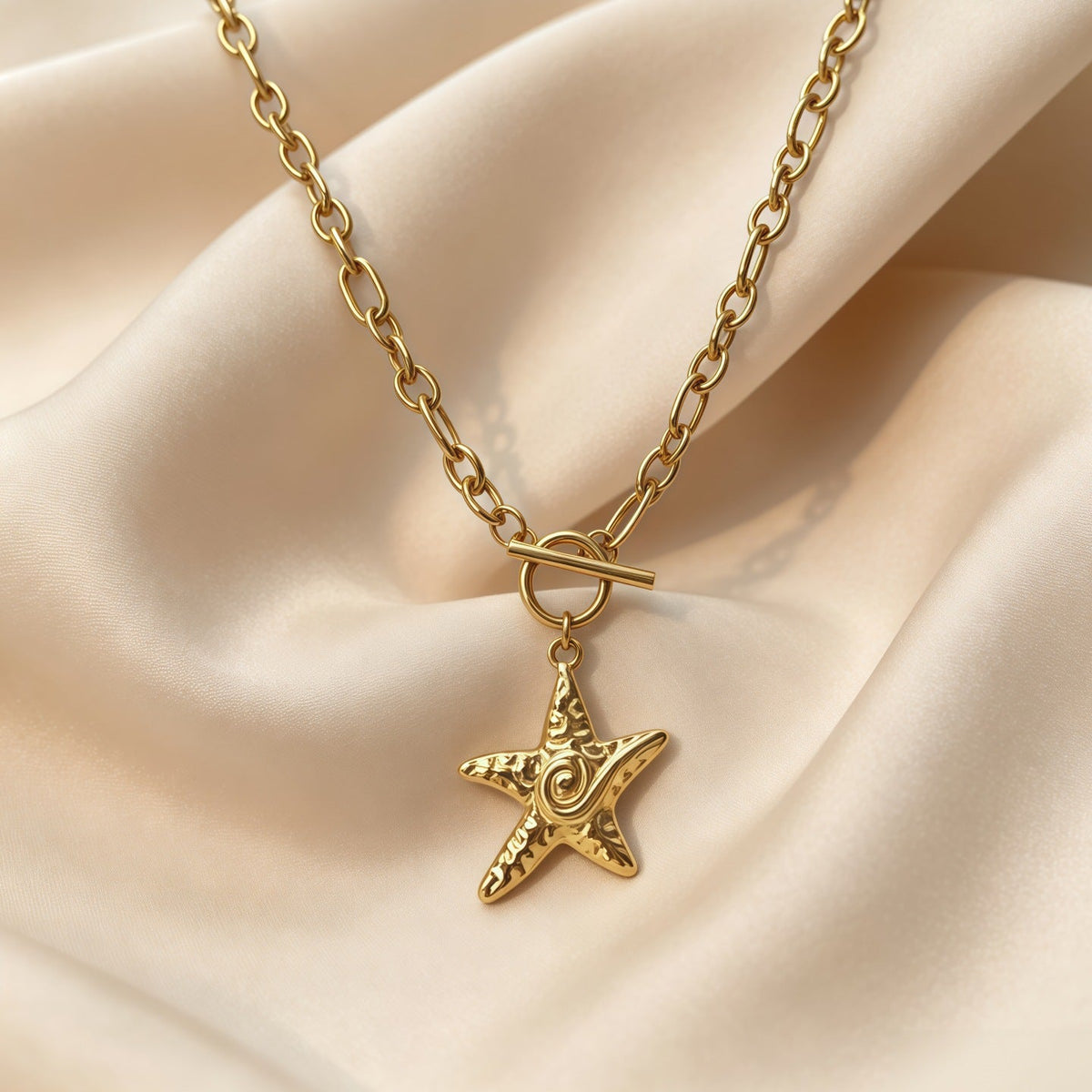 Gold Starfish Pendant Necklace Ocean Vacation Style Beach Clavicle Chain Women Neck Jewelry For Daily Dating Summer Party Occasions