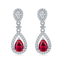 S925 Silver 3.9g Lab-Created Ruby Drop Earrings, 0.8ct 7x5mm Halo, Pair