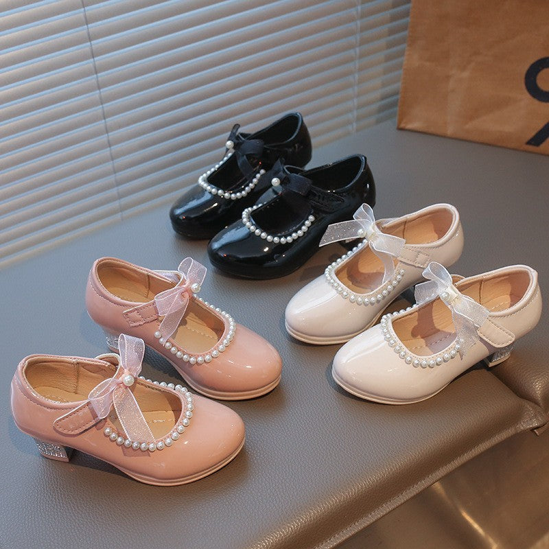 2026 Summer New Girls Block Heel Princess Shoes, Stylish Kids Loafers, Versatile Leather Dress Shoes For Little Girls