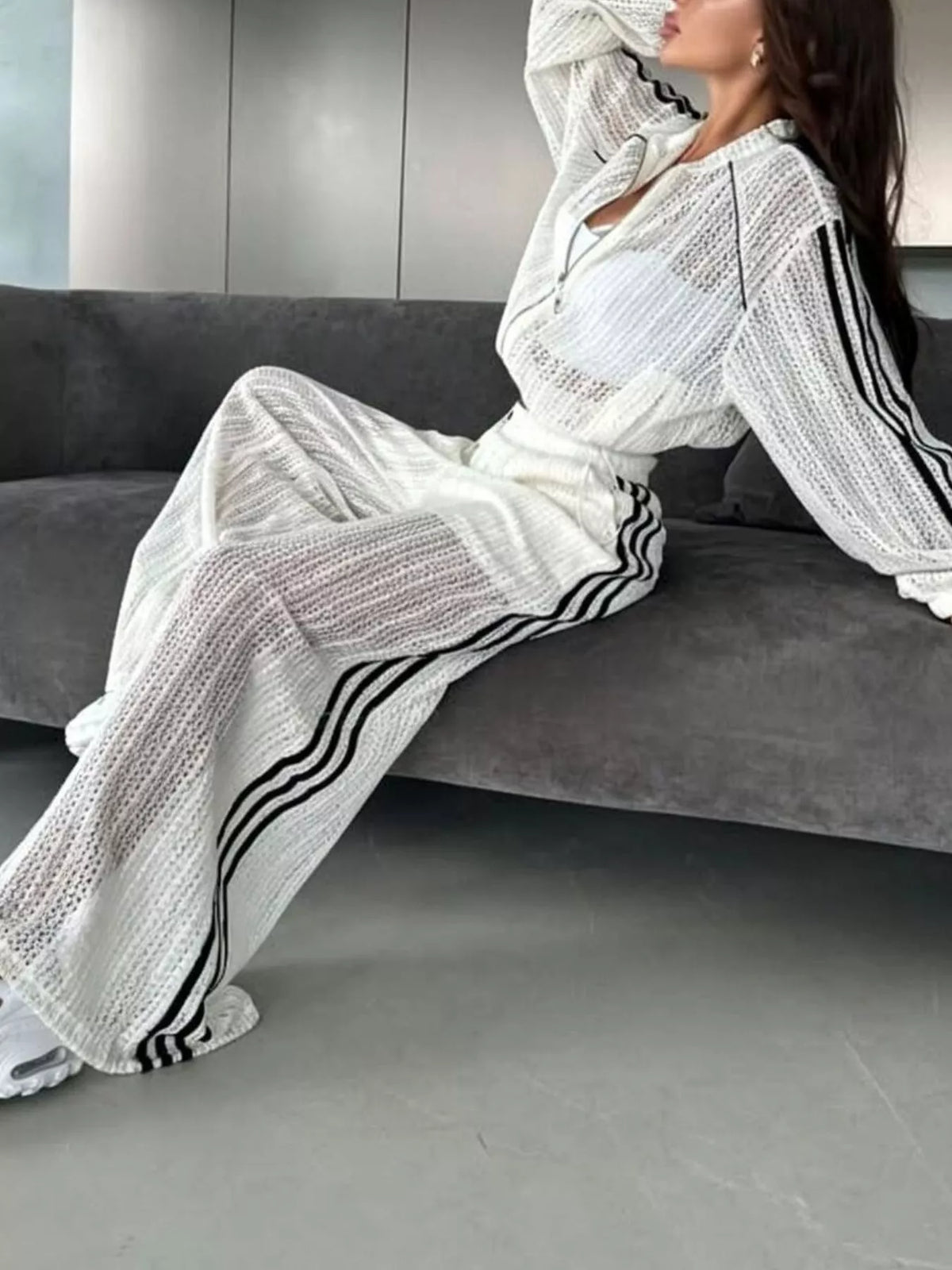 Side Stripes Zip Up Top and Pants Set
