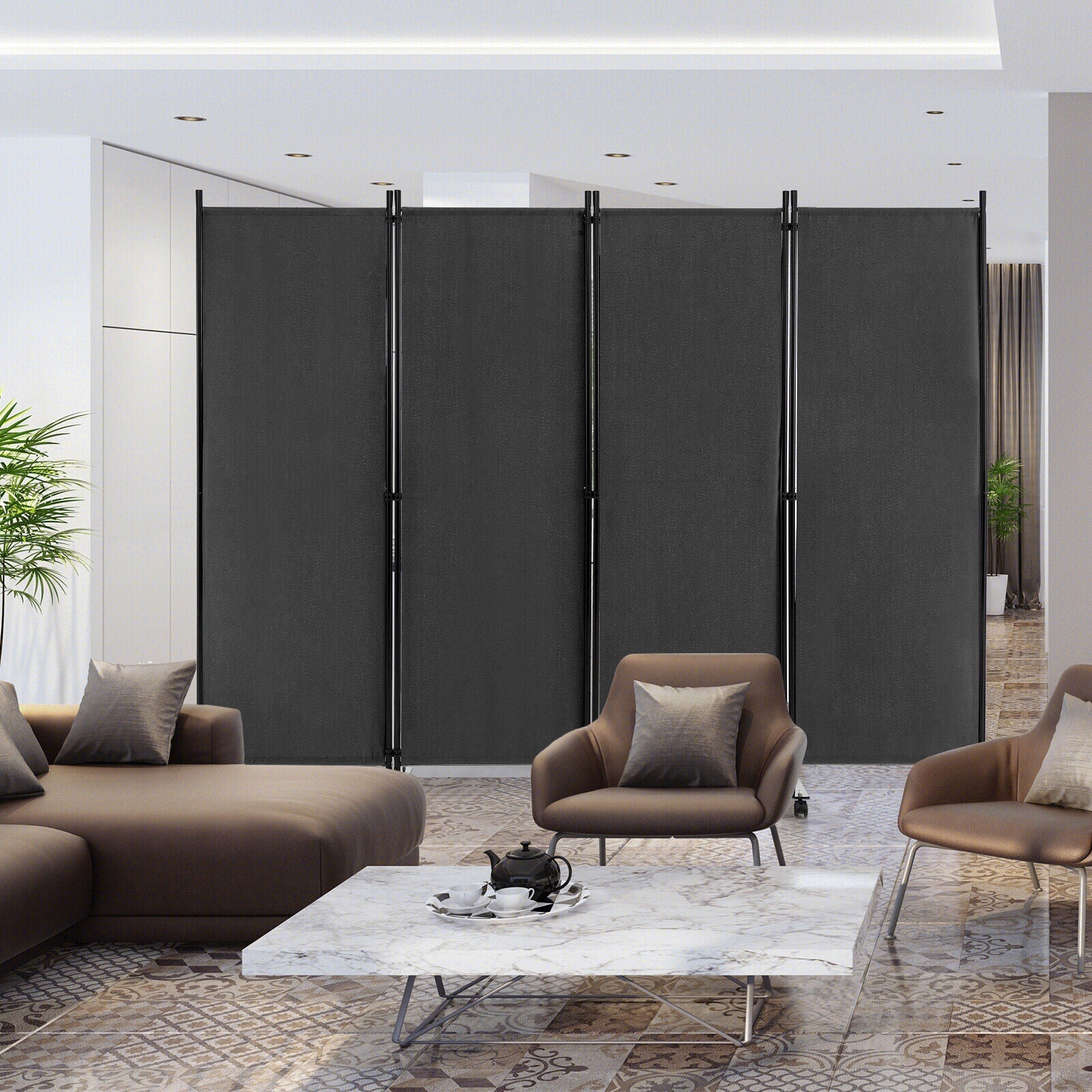 4-Panel Folding Room Divider 6 Feet Rolling Privacy Screen with Lockable Wheels