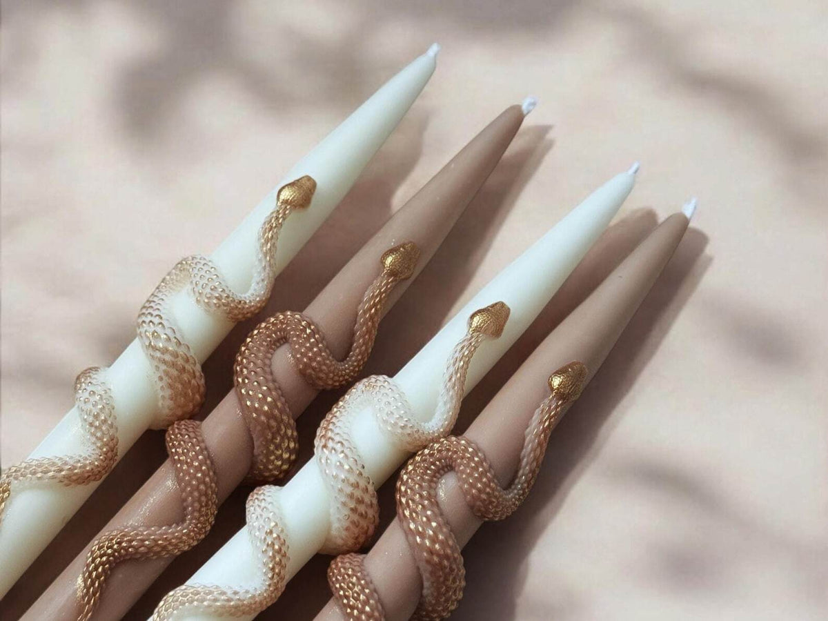 Gold Snake Taper Candles (Set of 2): Gothic Dark Academia Decor