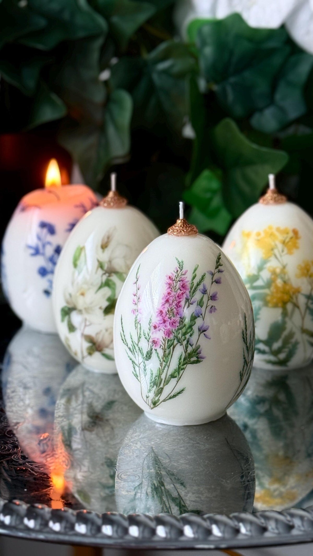Floral Easter Egg Candle: Spring holiday Decor - Easter Decorations gift