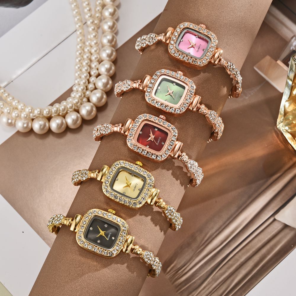 New Female Students Korean Style Temperament Drawstring Design Small Square Diamond Fashion Temperament Gourd Bracelet Watch Women