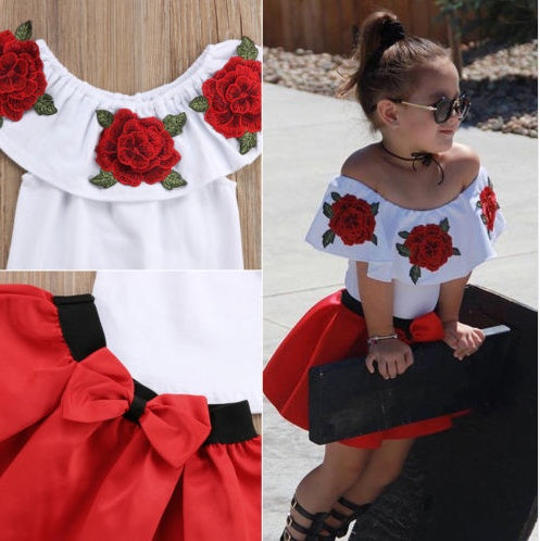 Cotton sleeveless rose print top skirt two-piece suit
