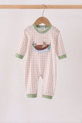 Khaki Puppy Fishing Gingham Romper