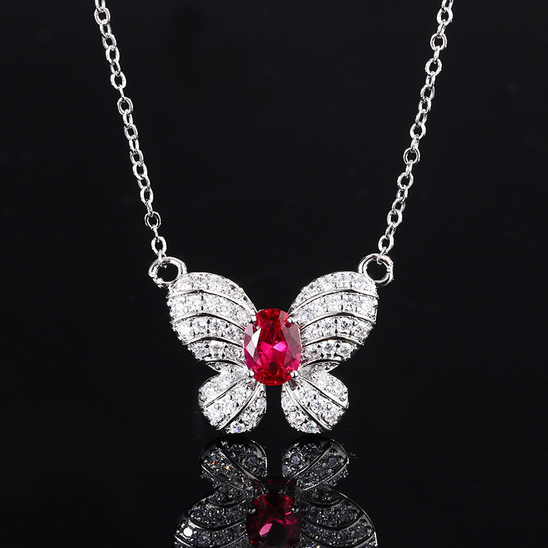 Fashionable Butterfly Ruby Earrings Necklace And Ring