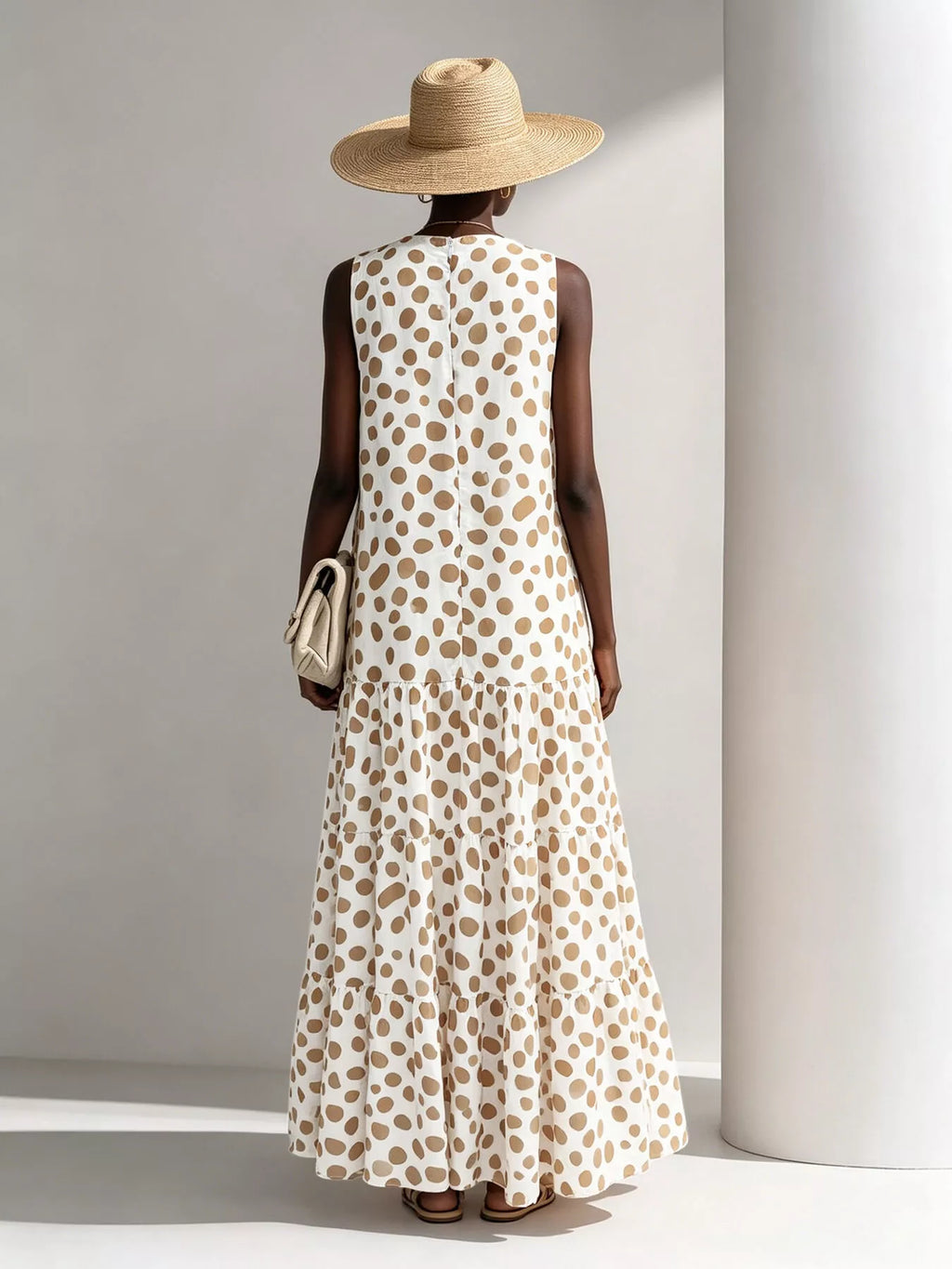 Polka Dot Sleeveless Tiered Maxi Dress