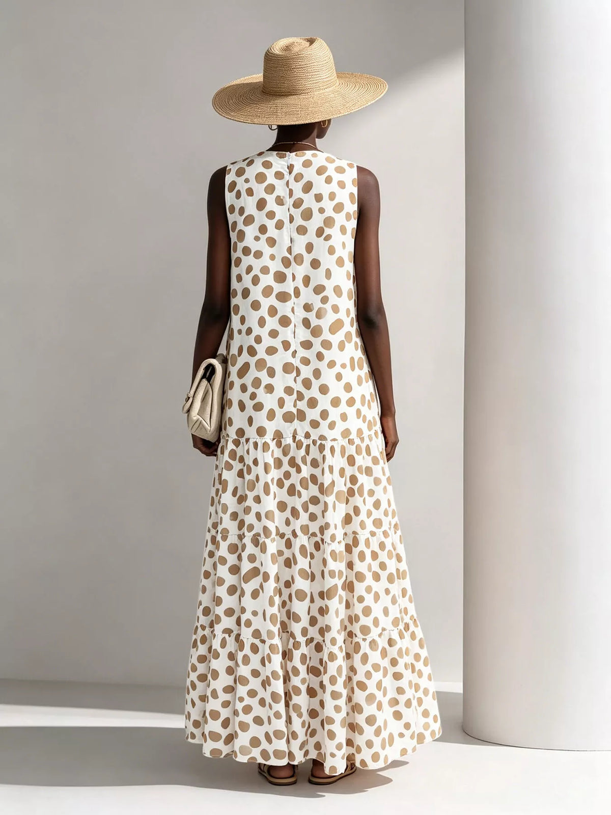 Polka Dot Sleeveless Tiered Maxi Dress